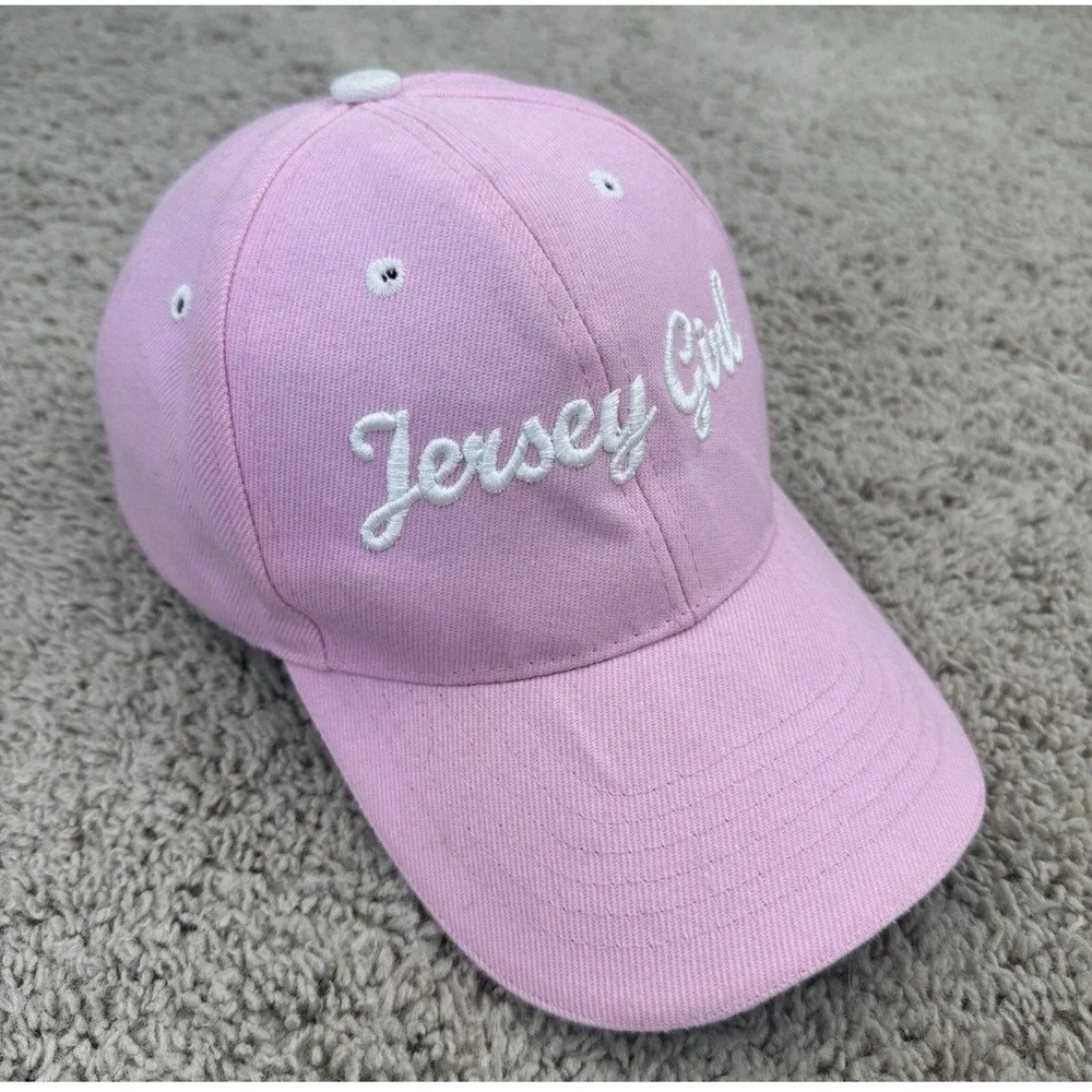 Jersey Girl Hat Womens Pink Embroidered Script Adjustable Strapback Baseball Cap